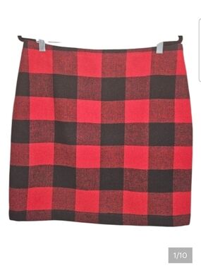 Boston Proper Skirt Women's Size 16 Red Black Plaid Tartan Wool Blend Preppy